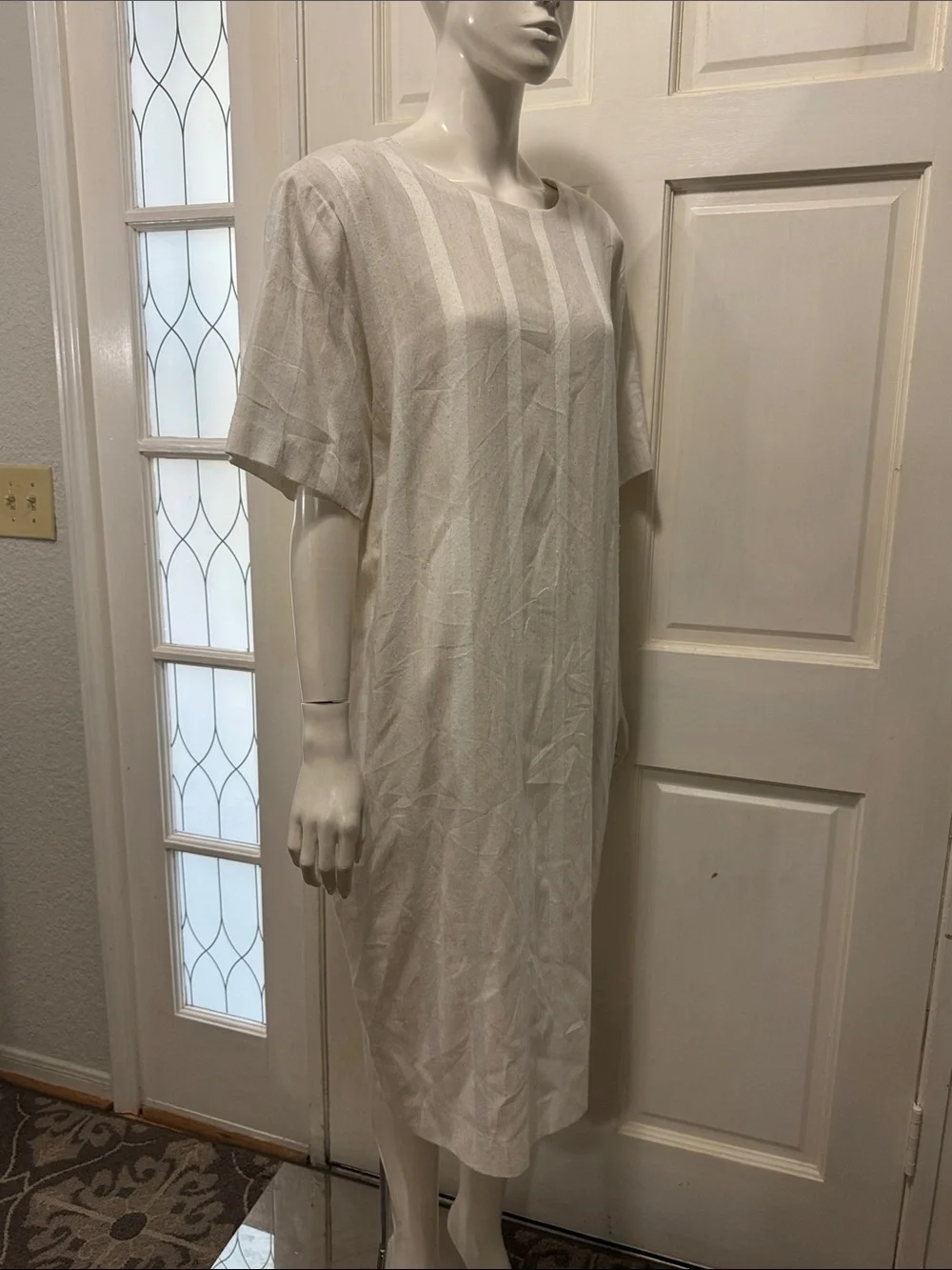 SCHRADER II Vintage white/cream Striped Midi Dress 80s Cotton Button Down Sz 18W
